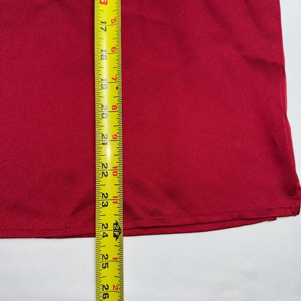 LOFT Womens Red Satin Puff Sleeve Dressy Blouse Crew Neck Keyhole Back Size L